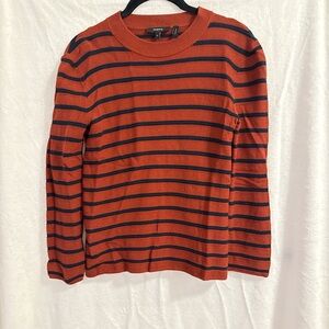Theory rust and navy Striped Crew Neck Sweater